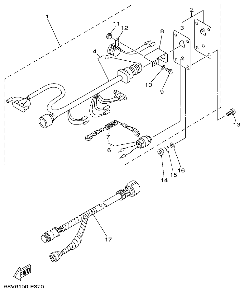 Yamaha F200BET, FL200BET SWITCH & PANEL 1 parts diagram